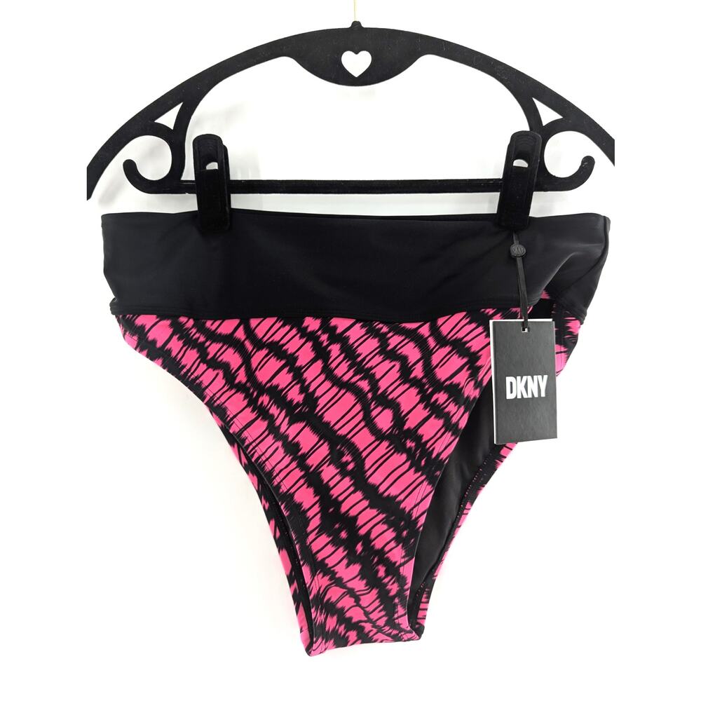 DKNY Swim Bikini Bottoms Pink and Black Size Medium